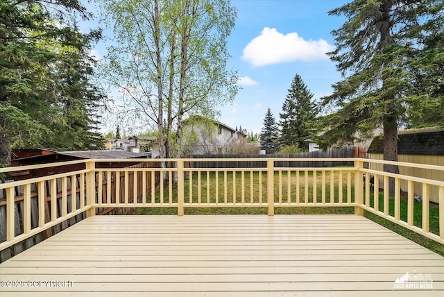 wooden terrace featuring a fenced backyard