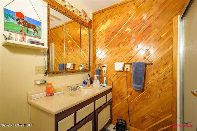 16500 E Smith Rd, Palmer, AK 99645 - bathroom featuring wooden walls and vanity