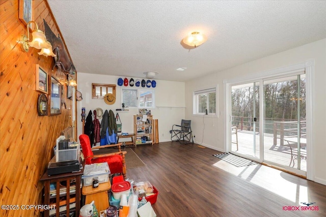 16500 E Smith Rd, Palmer, AK 99645 - interior space featuring wood walls, a textured ceiling, and wood finished floors