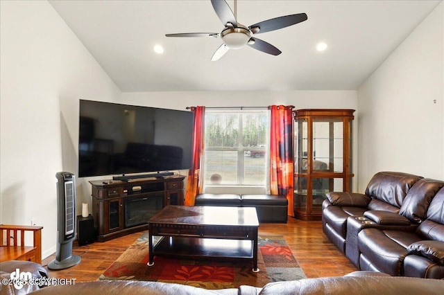 3762-3768 S Lansing Rd, Wasilla, AK 99654 - living room featuring lofted ceiling, a ceiling fan, wood finished floors, and recessed lighting
