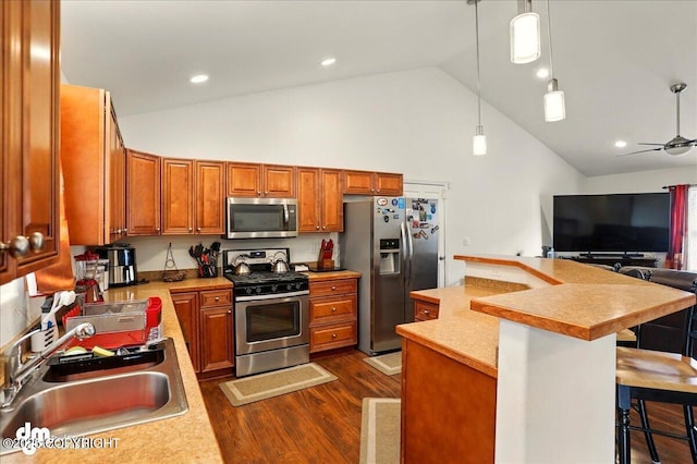 3762-3768 S Lansing Rd, Wasilla, AK 99654 - kitchen with appliances with stainless steel finishes, a sink, dark wood-type flooring, open floor plan, and light countertops