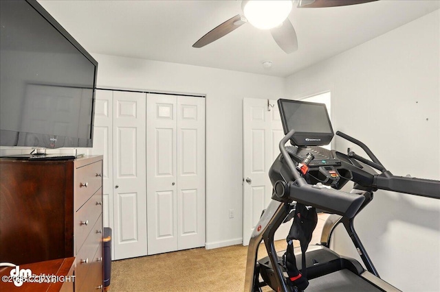 3762-3768 S Lansing Rd, Wasilla, AK 99654 - exercise area featuring light colored carpet, a ceiling fan, and baseboards