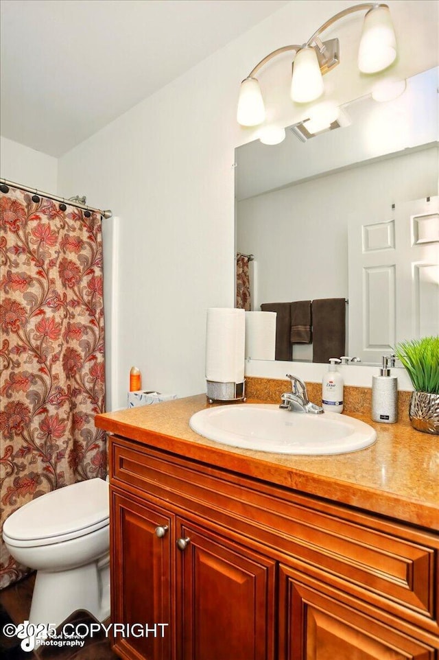 3762-3768 S Lansing Rd, Wasilla, AK 99654 - full bathroom featuring toilet, vanity, and curtained shower
