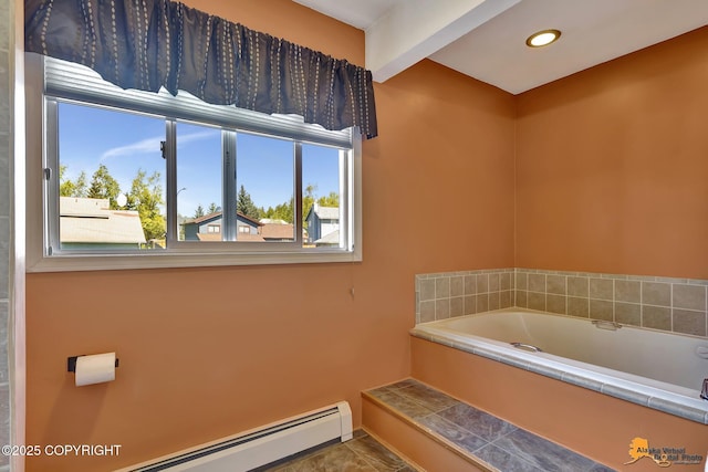 2500 Maylen Cir, Anchorage, AK 99516 - bathroom with plenty of natural light, a bath, baseboard heating, recessed lighting, and baseboards
