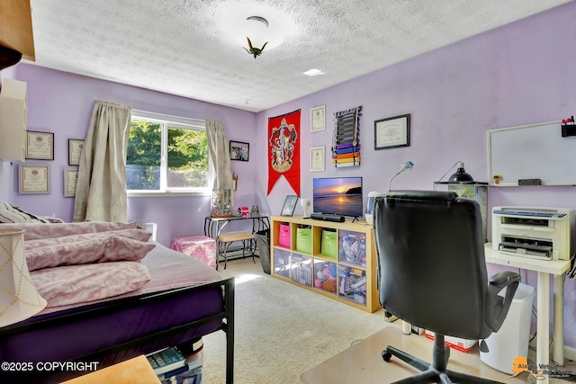 2500 Maylen Cir, Anchorage, AK 99516 - bedroom with a textured ceiling, an office area, and carpet flooring