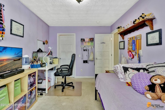 2500 Maylen Cir, Anchorage, AK 99516 - carpeted bedroom with a textured ceiling, a desk, and baseboards
