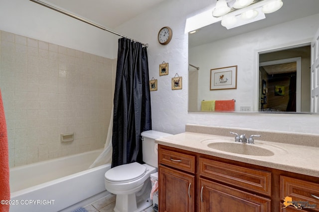 2500 Maylen Cir, Anchorage, AK 99516 - bathroom with vanity, toilet, shower / bathtub combination with curtain, and tile patterned floors
