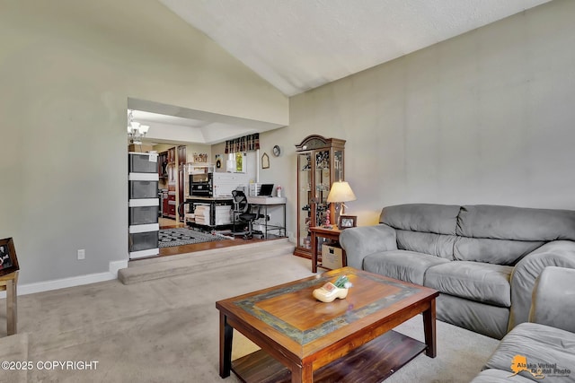 2500 Maylen Cir, Anchorage, AK 99516 - living area with a chandelier, lofted ceiling, baseboards, carpet, and a desk