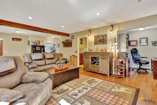 2500 Maylen Cir, Anchorage, AK 99516 - living room featuring light wood-style floors, beam ceiling, and recessed lighting
