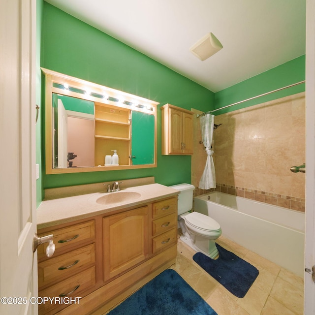 full bathroom with toilet, tile patterned floors, vanity, and tub / shower combination