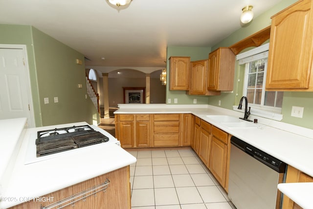 10127 Crest View Ln, Eagle River, AK 99577 - kitchen with dishwasher, a sink, light countertops, stovetop, and light tile patterned flooring