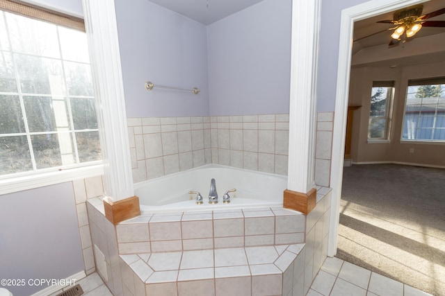 10127 Crest View Ln, Eagle River, AK 99577 - bathroom featuring tile patterned floors, a bath, and a ceiling fan