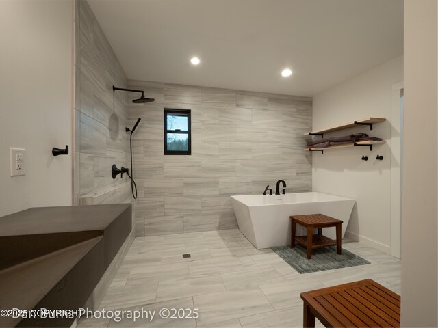 11730 Broadwater Dr, Eagle River, AK 99577 - full bath featuring a freestanding tub, a walk in shower, and recessed lighting