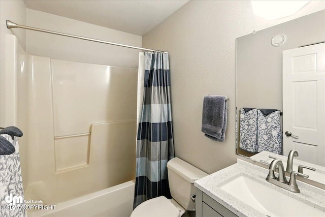 47366 Winridge Ave, Kenai, AK 99611 - bathroom with toilet, vanity, and shower / bathtub combination with curtain