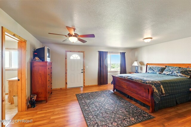 22045 Becharof Cir, Kasilof, AK 99610 - bedroom with light wood-style flooring, a ceiling fan, and a textured ceiling