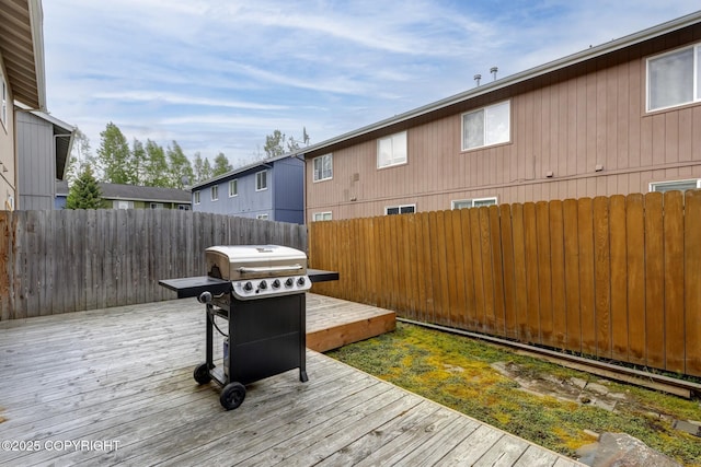 2460 Lochenshire Pl Unit 21, Anchorage, AK 99504 - wooden deck featuring a fenced backyard and area for grilling