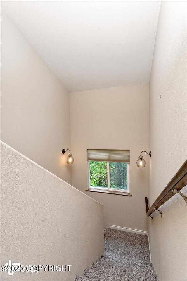 13598 N Willow Dr, Willow, AK 99688 - staircase featuring carpet flooring and baseboards