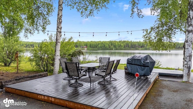 13598 N Willow Dr, Willow, AK 99688 - view of dock featuring a water view, a forest view, and outdoor dining space