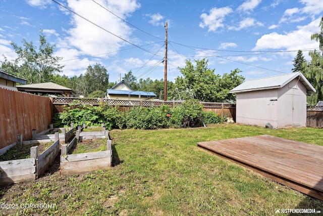 1602 Richardson Dr, Anchorage, AK 99504 - fenced backyard with a garden, a storage unit, and a wooden deck