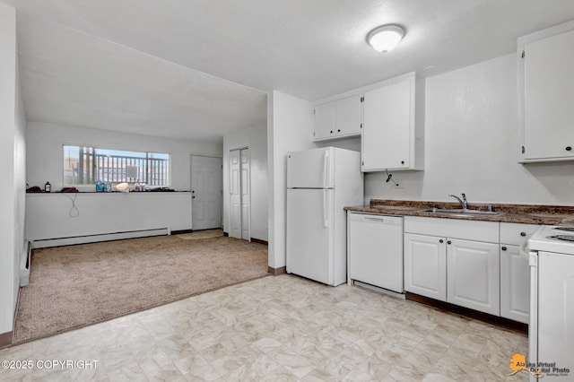 525 E 14th Ave, Anchorage, AK 99501 - kitchen with light floors, white cabinetry, white appliances, and dark countertops