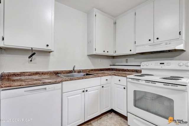 525 E 14th Ave, Anchorage, AK 99501 - kitchen featuring white appliances, under cabinet range hood, and white cabinets