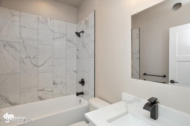 full bathroom featuring toilet, shower / bath combination, and vanity