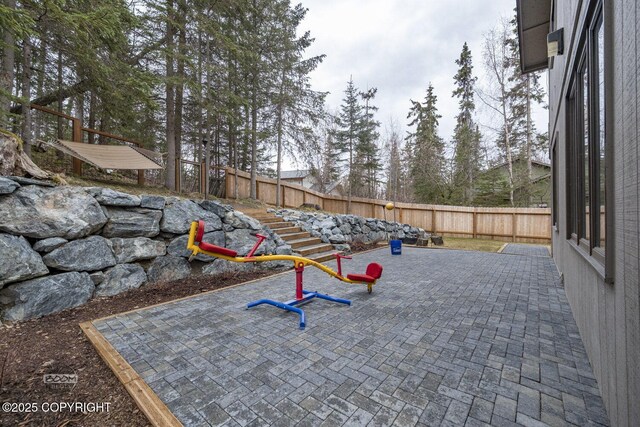 exterior space featuring a patio and a fenced backyard