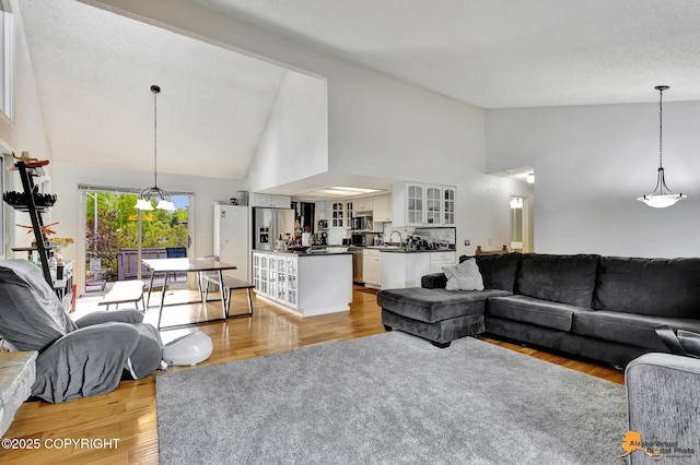 3210 Seawind Dr, Anchorage, AK 99516 - living room with high vaulted ceiling and light wood-type flooring