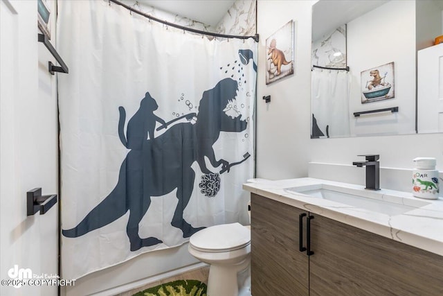 3460 S Shamrock St, Wasilla, AK 99623 - full bath featuring toilet, vanity, and shower / tub combo