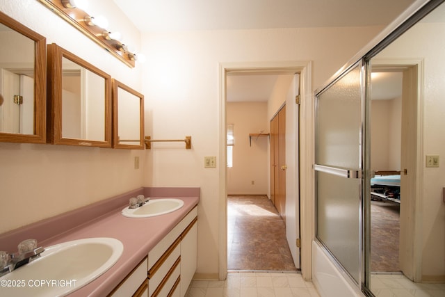 414 Bonanza Ave, Homer, AK 99603 - full bathroom featuring a shower with shower door and double vanity