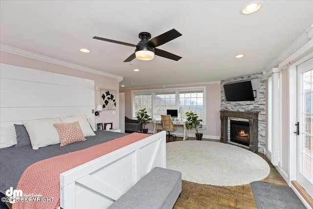 23231 Glacier View Dr, Eagle River, AK 99577 - bedroom featuring recessed lighting, ornamental molding, and multiple windows