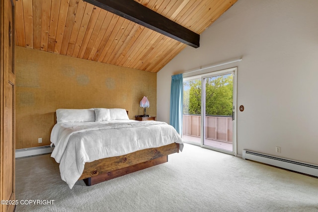 13120 Saunders Rd, Anchorage, AK 99516 - bedroom with access to exterior, carpet flooring, baseboard heating, and wooden ceiling