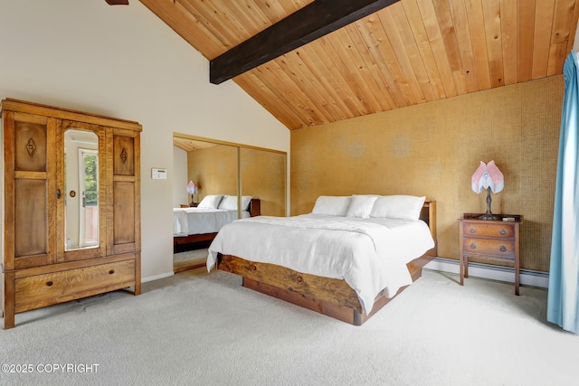 13120 Saunders Rd, Anchorage, AK 99516 - carpeted bedroom with wooden ceiling, a closet, a baseboard radiator, and baseboards