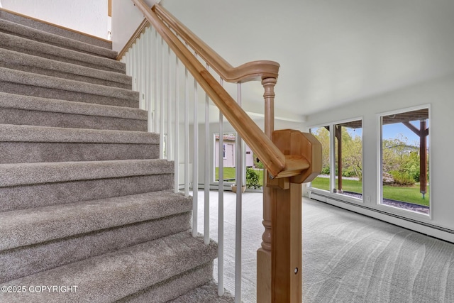 13120 Saunders Rd, Anchorage, AK 99516 - staircase with carpet floors and a baseboard radiator