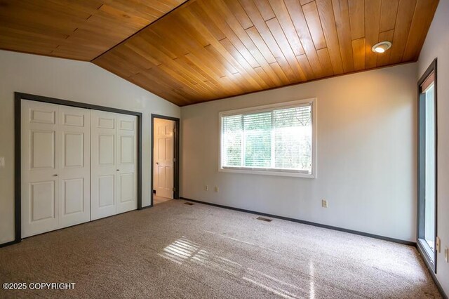 19532 Ostovia Cir, Eagle River, AK 99577 - unfurnished bedroom with wooden ceiling, carpet, and lofted ceiling