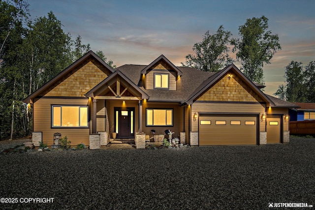 14009 W Big Lake Rd, Big Lake, AK 99652 - craftsman house with a garage, stone siding, and a shingled roof