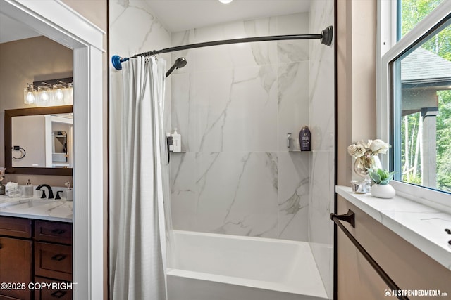 14009 W Big Lake Rd, Big Lake, AK 99652 - full bathroom featuring vanity and shower / tub combo with curtain