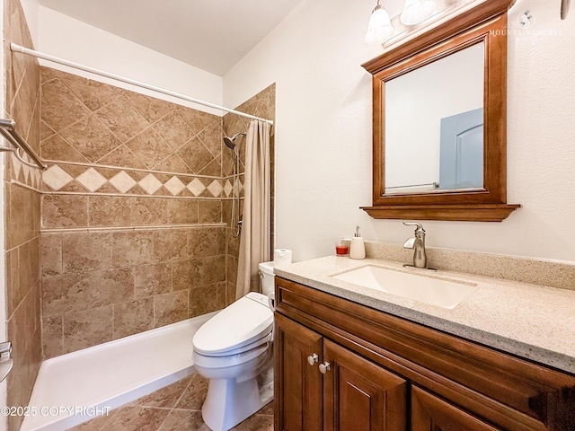 1340 N Rainbow Park Dr, Wasilla, AK 99623 - bathroom featuring tile patterned flooring, a tile shower, toilet, and vanity