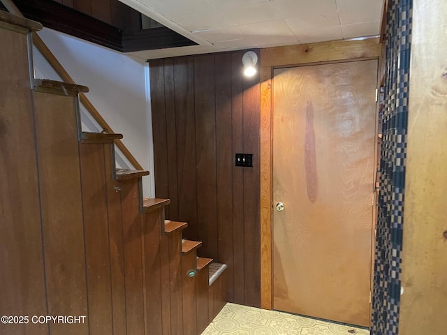 stairs with wooden walls