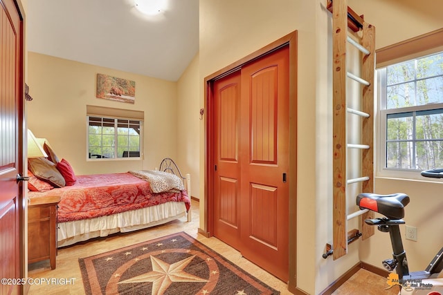 49635 S Hunter Dr, Willow, AK 99688 - bedroom featuring a closet and lofted ceiling