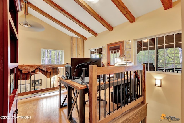 49635 S Hunter Dr, Willow, AK 99688 - dining room with beamed ceiling, plenty of natural light, and high vaulted ceiling