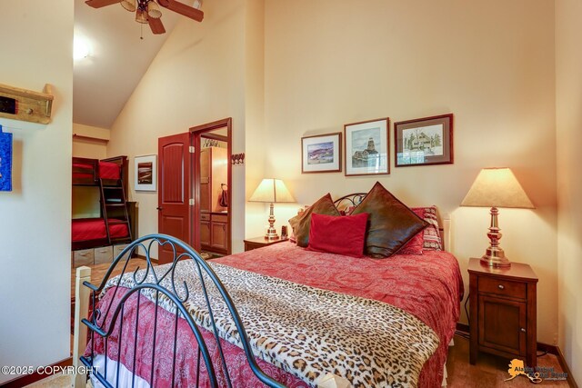 49635 S Hunter Dr, Willow, AK 99688 - bedroom with high vaulted ceiling and baseboards