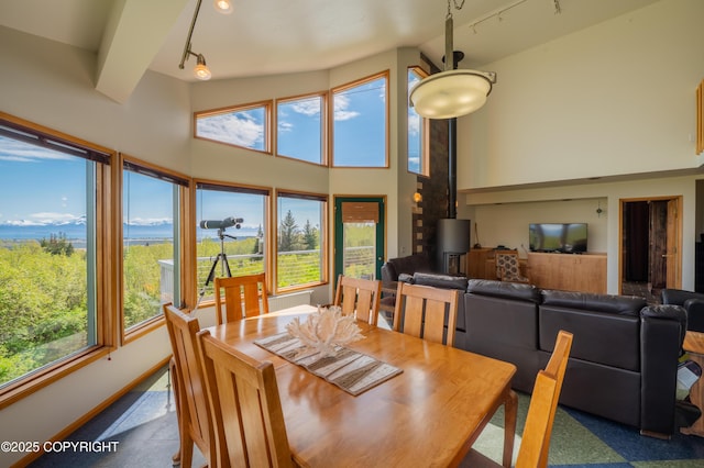 2435 Paradise Pl, Homer, AK 99603 - dining space featuring track lighting, plenty of natural light, and a towering ceiling