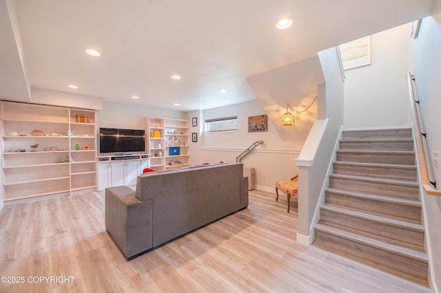 437 W Fairview Ave, Homer, AK 99603 - living area featuring light wood-style flooring, recessed lighting, stairway, and baseboards