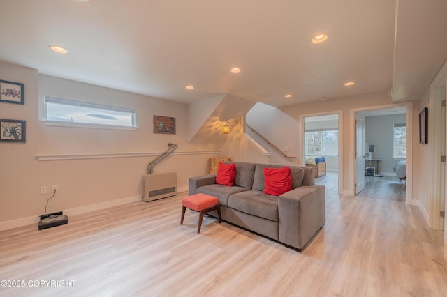437 W Fairview Ave, Homer, AK 99603 - living room featuring light wood-style flooring, recessed lighting, stairway, and baseboards