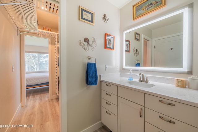 437 W Fairview Ave, Homer, AK 99603 - bathroom with wood finished floors, vanity, and baseboards