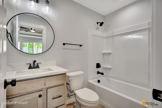 3696 S Alvaro Dr, Wasilla, AK 99654 - full bath featuring vanity, washtub / shower combination, and a ceiling fan
