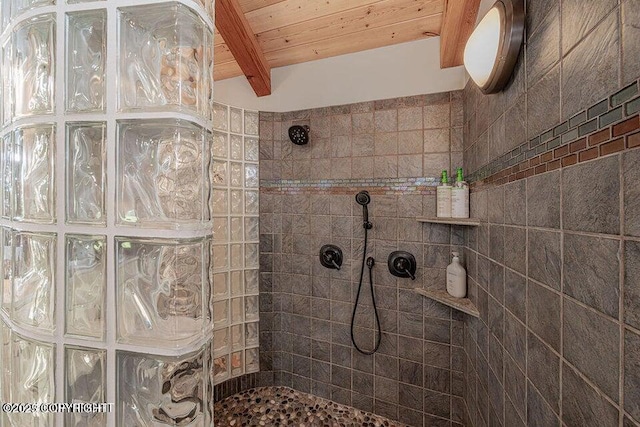 41345 Alan St, Homer, AK 99603 - full bathroom with wood ceiling, beam ceiling, and a walk in shower