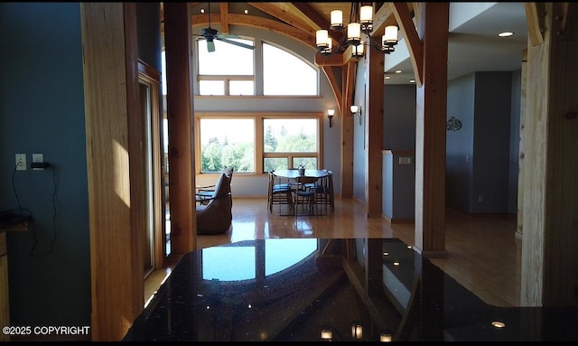 41345 Alan St, Homer, AK 99603 - hall featuring wood finished floors and an inviting chandelier