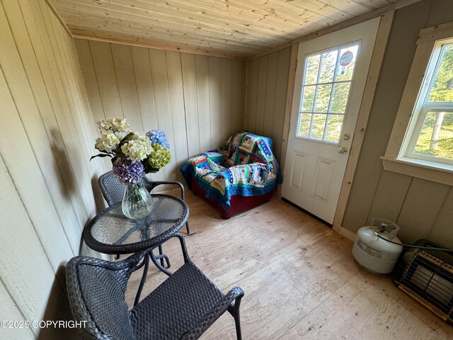 70859 Tall Tree Ave, Anchor Point, AK 99556 - doorway to outside featuring wood ceiling, wood finished floors, and wooden walls